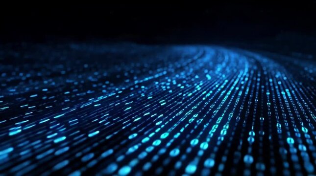 Dynamic blue binary code stream for modern tech background, futuristic digital data flow visualization, stunning cyber security motion graphic element