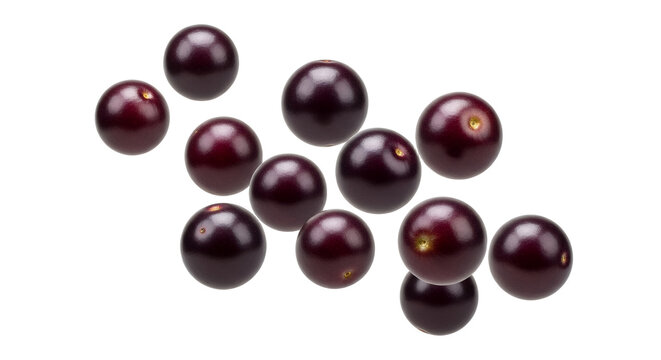 Elevated still life showcasing a cluster of luscious jabuticaba fruits on pristine white backdrop in a minimalist setting