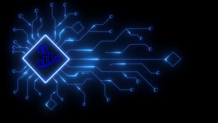 Glowing blue circuit board with financial growth icon on a dark background, representing digital economy, technology, and business innovation in a futuristic context - Powered by Adobe