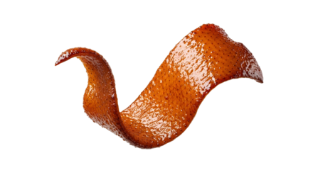 Crispy duck skin curl isolated on white offering a culinary elegance and textural intrigue for gourmet presentations and appetizing food photography