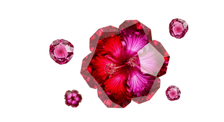 Hibiscus Flower Transformed into a Brilliant Gemstone Composition on White Backdrop