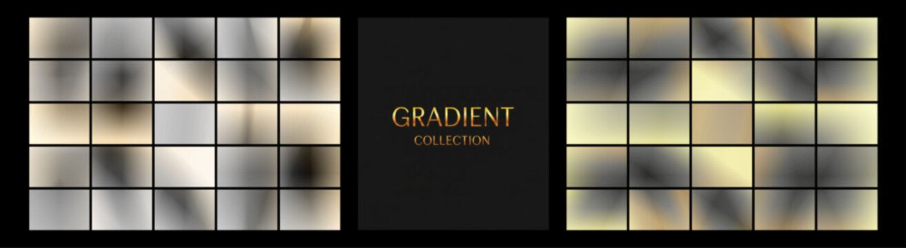 Gradient collection, 50 backgrounds, gray, gold, yellow and red modern abstract design, on a black background with space for text