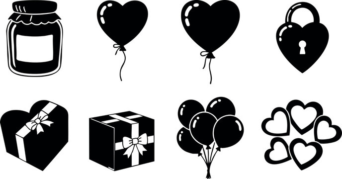 Valentine love gift box heart shaped balloon padlock romantic present vector illustration