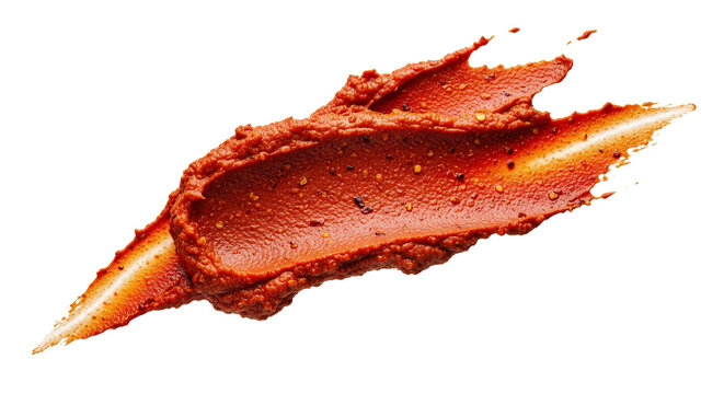 Vibrant Texture: A Bold Stroke of Spicy Red Pepper Paste on a Crisp White Canvas for Culinary Artistry