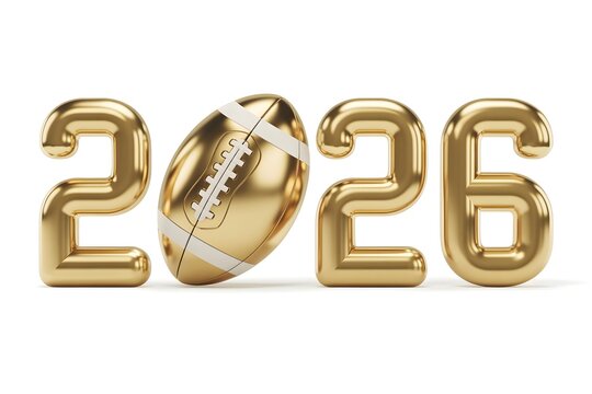 Golden 2026 new year with football for super bowl or college games - Powered by Adobe