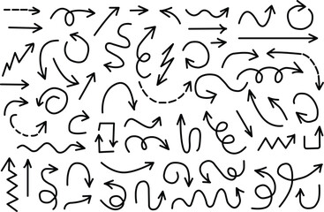 Collection hand drawn arrows. Set simple arrows isolated on white background. Arrow mark icons. Arrow paint - stock vector.