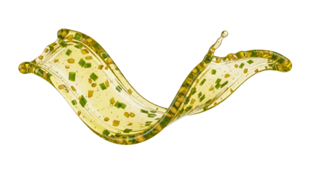 Dynamic culinary oil splash with infused herbs and spices against a clean white backdrop creating a modern and appetizing visual