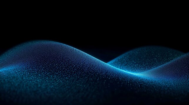 Abstract Digital Wave Surface of Blue Particles on Black Background
