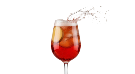Refreshing summer spritz with citrus, ice, and dynamic splash showcasing liquid motion, set against a clean bright background
