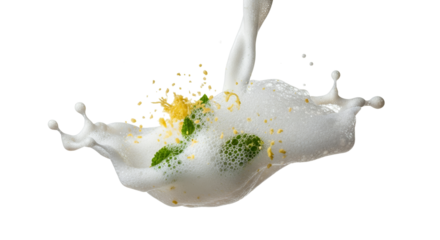 Splash of Refreshment: An Explosion of Milk, Mint and Citrus in a Dynamic Composition showcasing invigorating natural flavors and the energy of