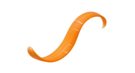 Elegant single spiral carrot peel on a pristine white backdrop, emphasizing freshness and simplicity in minimalist style
