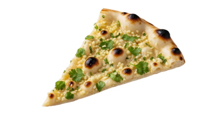 Aromatic Slice of Garlic Naan: Delicious Appetizer with Fresh Herbs and Golden Crusts Delightful Culinary Experience for Food Enthusiasts