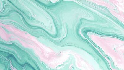 Swirling mint and pink marble texture abstract background