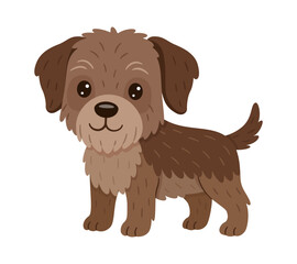 Cute brown dog standing. Adorable Hand drawn flat style. Slovakian Pointer or Border Terrier, Yorkshire Terrier. For kids designs, stickers, pets themes, educational materials, animal graphics.