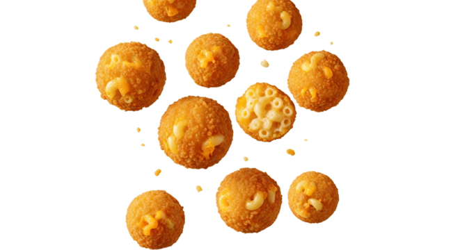 Delicious Mac and Cheese Balls Floating on White Background Ready to be Served and Enjoyed