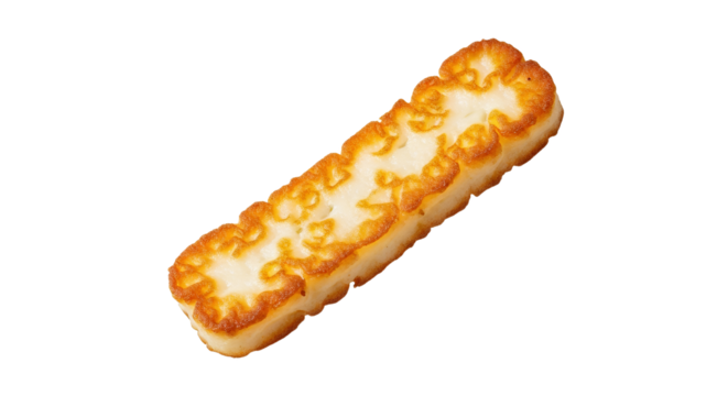 Grilled fish cake delicacy resting against a pure white setting adding visual harmony and appealing textures in this food photography composition