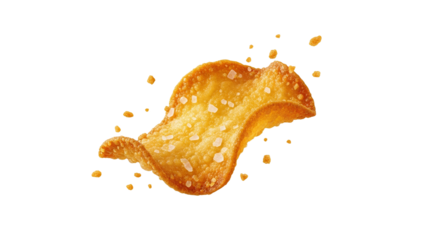 Captivating single fried wonton chip detailed golden texture sprinkling salt isolated crisp deliciousness against pristine backdrop