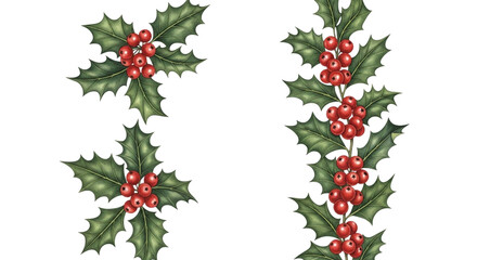 Watercolor illustration of holly branch with green leaf and red berry isolated on transparent background for christmas decoration element