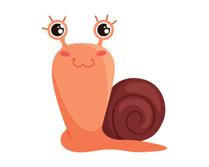 Adorable smiling snail character with big eyes on a white isolated background vector illustration