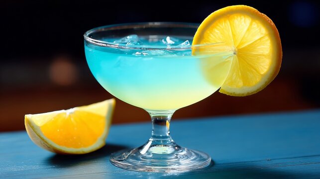 Refreshing blue cocktail served in elegant glass with ice cubes and lemon slice, showcasing vibrant colors and inviting atmosphere for summer gatherings and celebrations