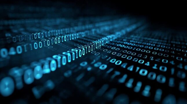 Futuristic data stream animation with glowing binary code for cybersecurity or digital transformation projects, conveying innovation and technology - Powered by Adobe