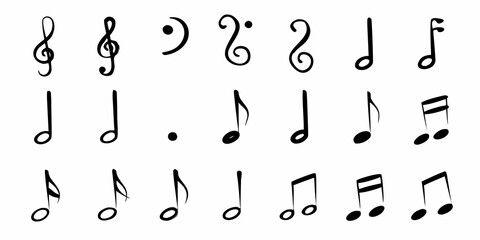 Collection of hand drawn musical notes and symbols
