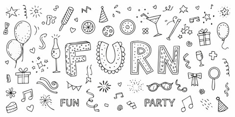 Fun party elements doodle art celebration collection