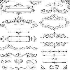 Black ornate decorative flourishes and borders on white background