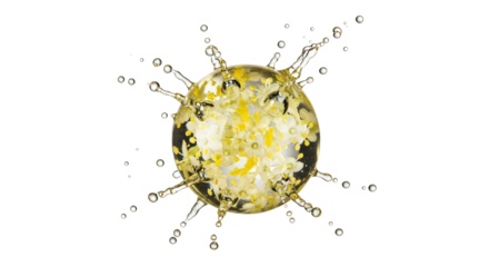 Floral sphere bursting with freshness, a delicate explosion of water and botanical essence captured in a dynamic visual