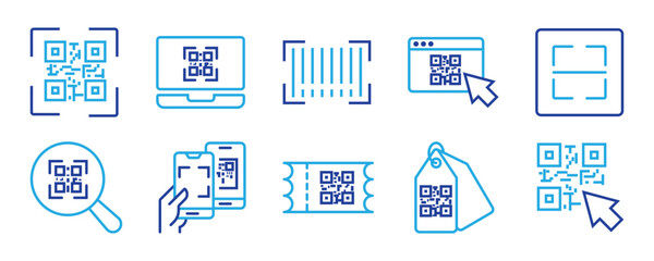 Qr code outline icon set. Editable stroke. Vector illustration