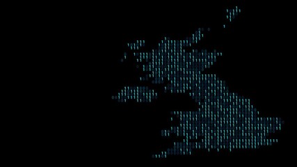 United Kingdom Binary code map animation, Digital data visualization, alpha layer - Powered by Adobe