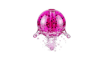 Artistic glass sphere containing vibrant pink liquid and suspended black particles presents a visually striking and captivating abstract composition