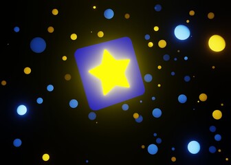 3D Rendered Blue App Icon with Glowing Yellow Star for Mobile Application Rating Favorite Selection or Quality Assurance Concept