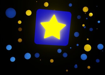 3D Rendered Blue App Icon with Glowing Yellow Star for Mobile Application Rating Favorite Selection or Quality Assurance Concept