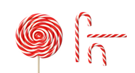 Festive red and white candy collection lollipop and candy canes on black