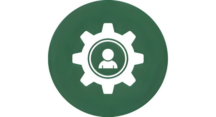 User management icon with person silhouette inside gear on green background