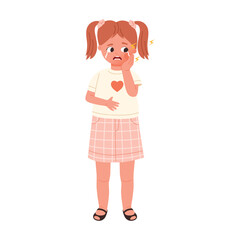 Crying young girl with tooth pain holding cheek isolated on white background vector illustration