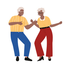 Smiling senior man and woman dancing together on white background isolated vector illustration