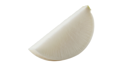 Elegant studio shot showcasing the texture and form of a slice of daikon radish for culinary applications or nutritional content 152 characters