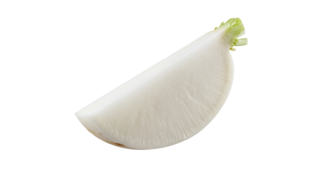 Crisp Daikon Slice Exhibiting Freshness and Clean Lines on a Pristine White Surface Setting  for Culinary Art