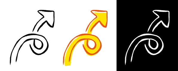 手描きの矢印。グランジ、落書き、筆風の矢印。ベクターアイコン。色んな種類のカーソル。