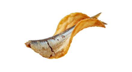 Crispy fried anchovy snack on a white backdrop, culinary delicacy and exotic cuisine, seafood delight offering a unique textural experience and rich