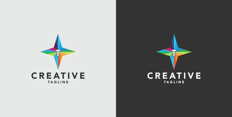 Digital colorful abstract icons, elements and symbols with initial T logo, template