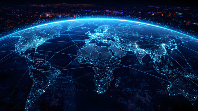 global communication concept, blue planet earth with space