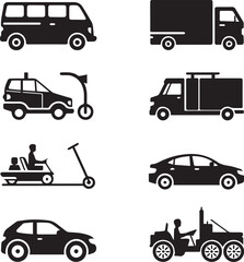 PSkateboard, Bicycle, Scooter, and Roller Skate Icons Collectionrint