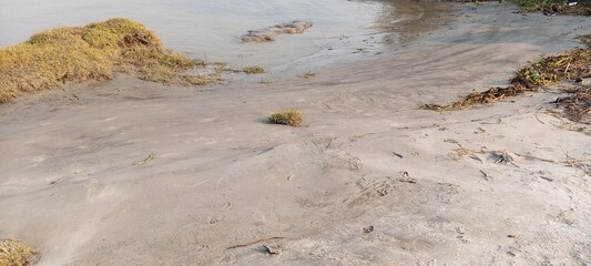 Dry Sand and Mud on River Shore