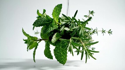 Fresh Aromatic Culinary Herbs Hanging and Rotating Slowly.