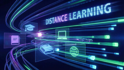 Distance learning theme with abstract high speed technology motion