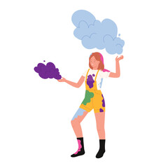 Young woman throwing vibrant powder during Holi festival celebration on isolated white background vector illustration