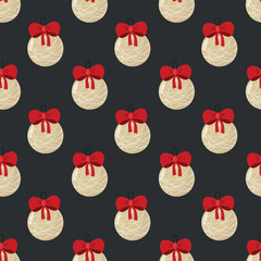 Elegant Christmas Ball Seamless Background with Bows